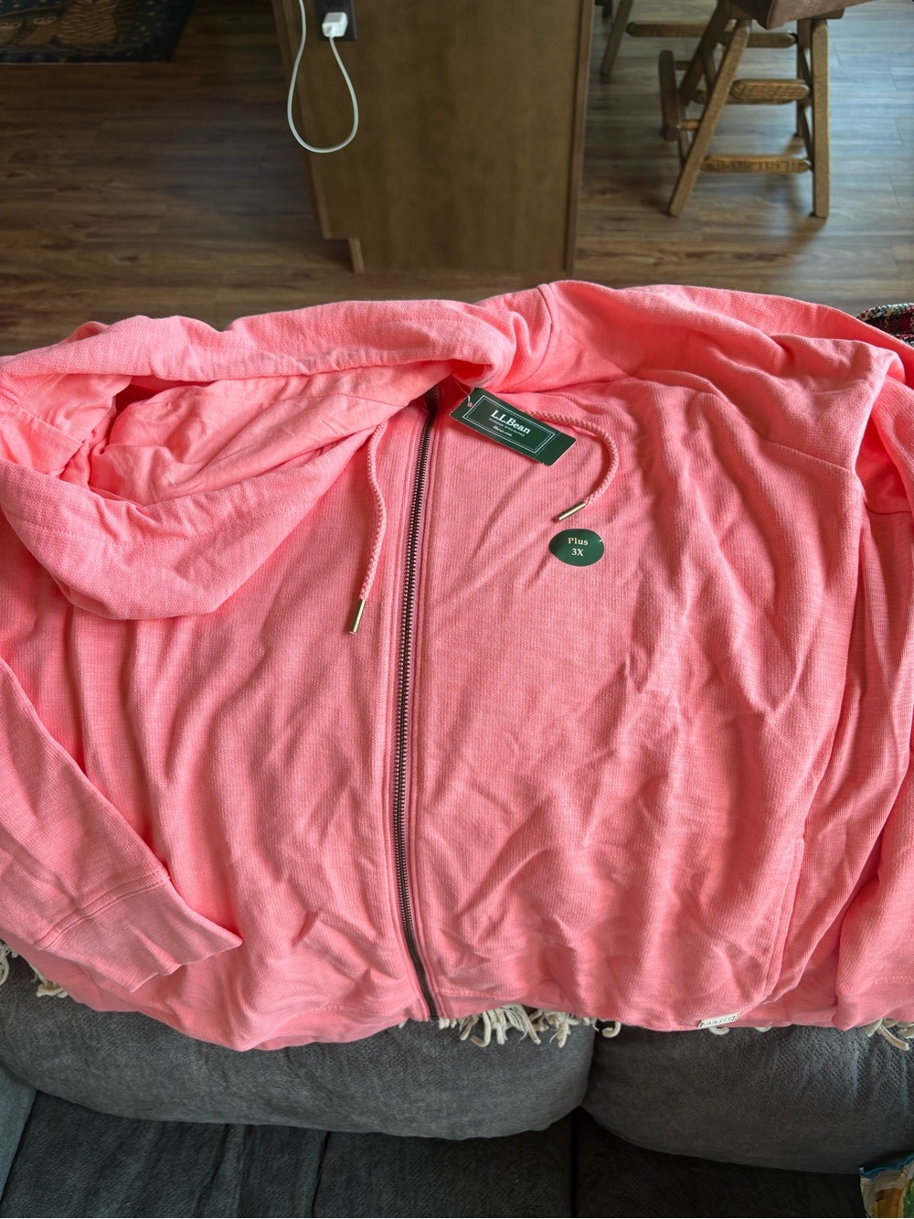 L.L. Bean Coral Pink Zip-Front Hooded Sweatshirt Jacket